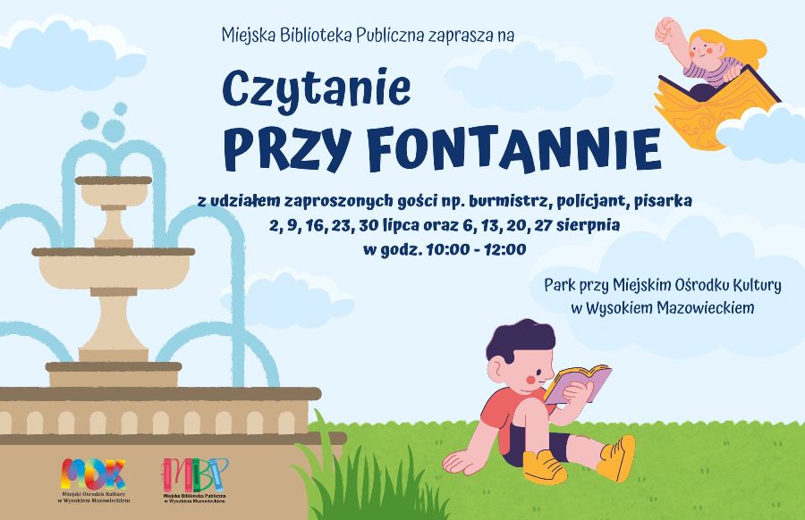 Plakat dotyczący Czytania przy fontannie 2025