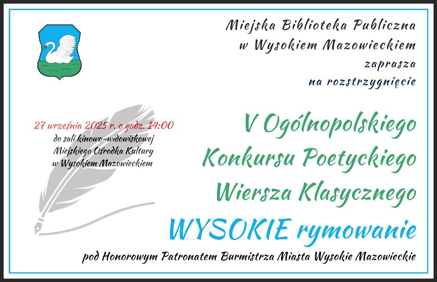 Grafika dotycząca rozstrzygnięcia V Ogólnopolskiego Konkursu Poetyckiego Wiersza Klasycznego WYSOKIE rymowanie