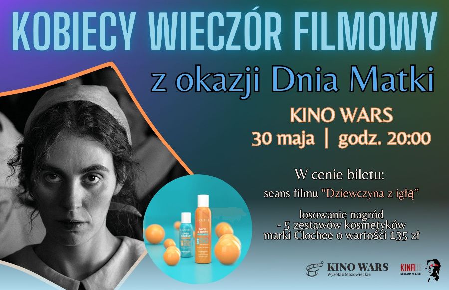 Plakat dotyczący Kobiecego Wieczoru Filmowego z okazji Dnia Matki