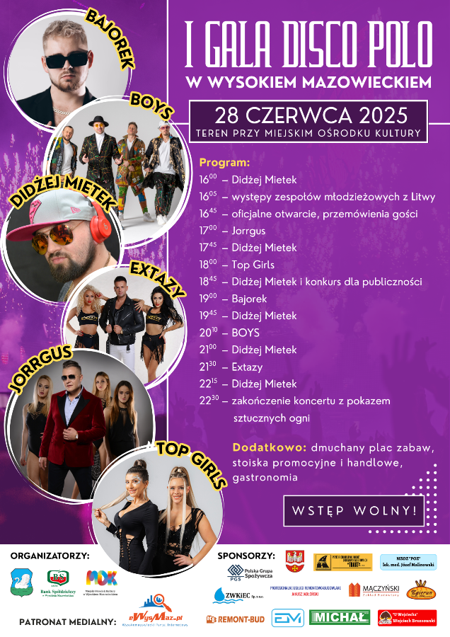Plakat dotyczący 1 Gali Disco Polo w Wysokiem Mazowieckiem
