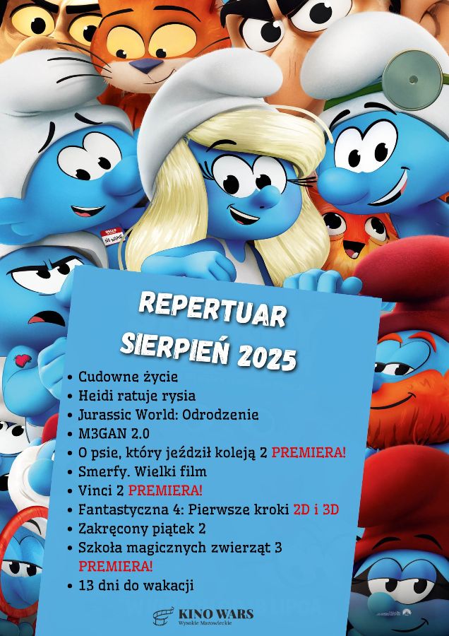 Plakat dotyczący Repertuaru kina WARS - sierpien 2025