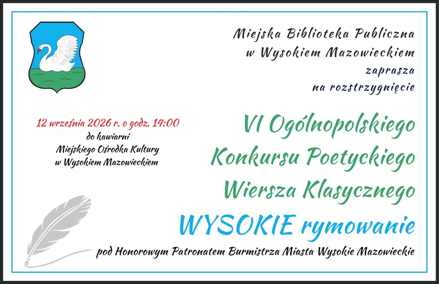 Grafika dotycząca Gali "VI Ogólnopolskiego Konkursu Poetyckiego Wiersza Klasycznego WYSOKIE rymowanie"