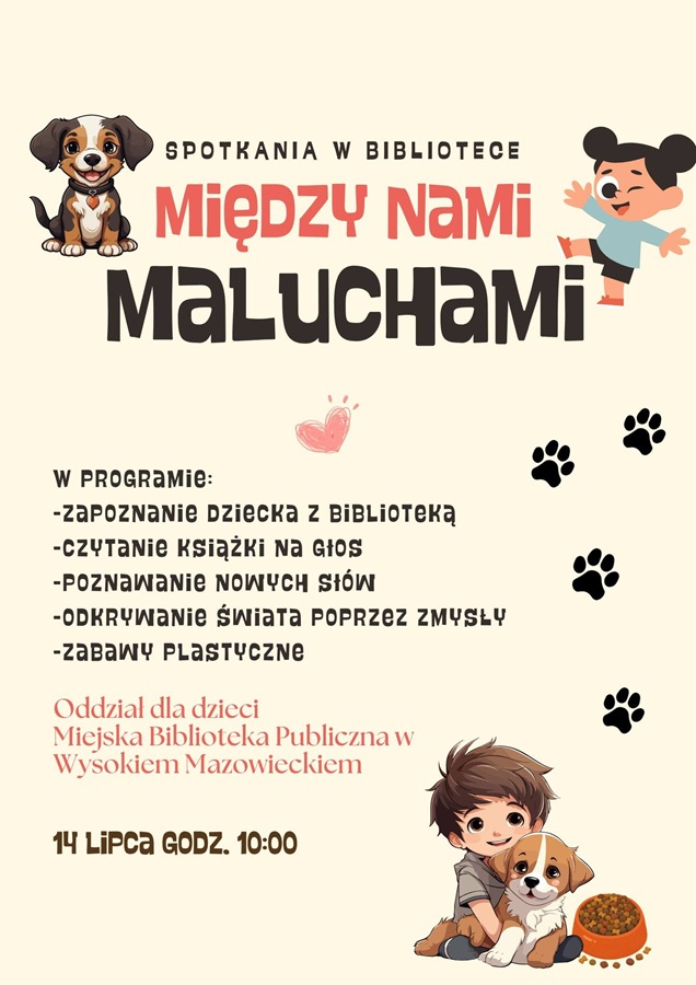 Plakat dotyczący spotkania w bibliotece "Między nami maluchami" - Dzień Psa