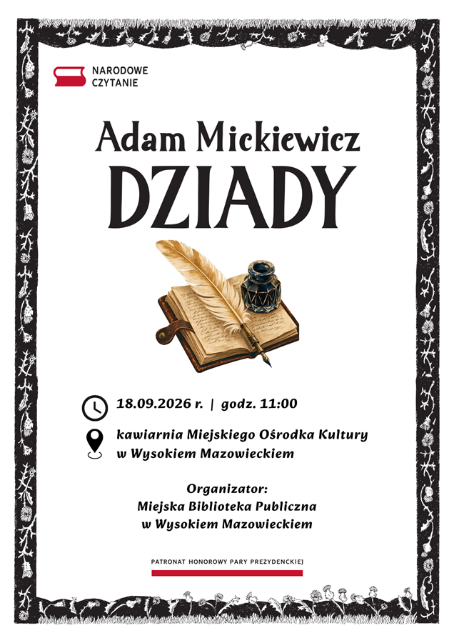 Plakat dotyczący Narodowego Czytania "Dziady"