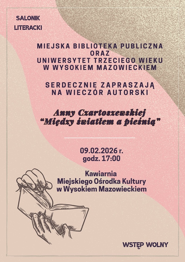 Plakat dotyczący Saloniku Literackiego "Między światłem a pieśnią"