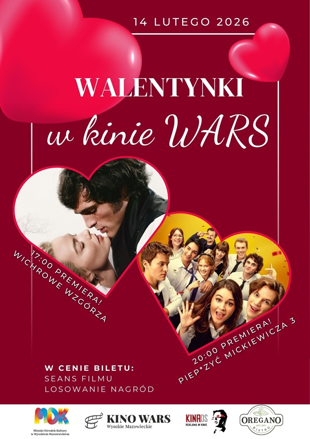 Plakat dotyczący Walentynek w kinie WARS