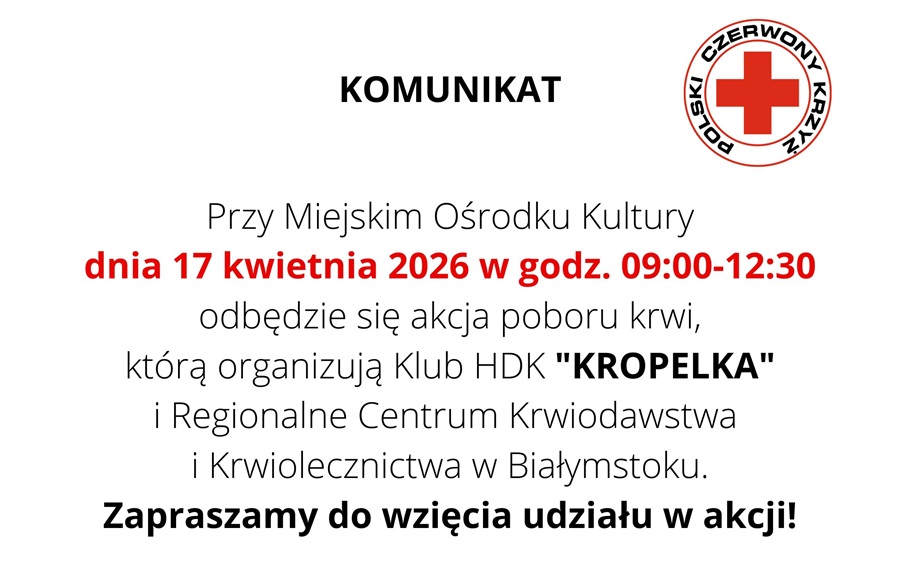 Grafika dotycząca Akcji Krwiodawstwa - kwiecień 2026