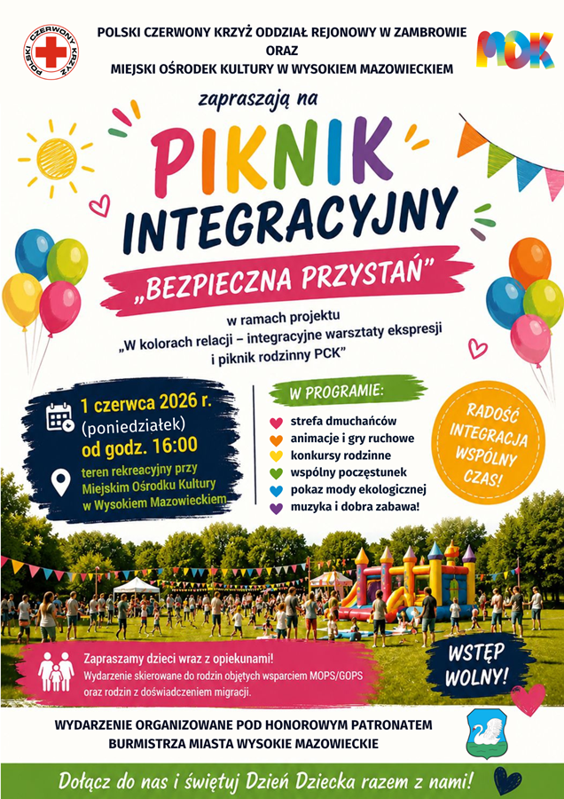 Plakat dotyczący Pikniku Integracyjnego "BEZPIECZNA PRZYSTAŃ"