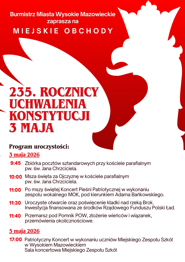 Plakat dotyczący Miejskich Obchodów 235. rocznicy uchwalenia Konstytucji 3 Maja