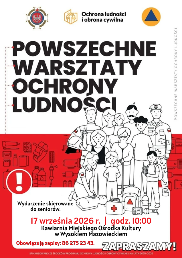 Plakat dotyczący POWSZECHNych WARSZTATów OCHRONY LUDNOŚCI