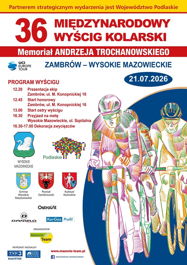 Plakat dotyczący 36. Międzynarodowego Wyścigu Kolarskiego Memoriał Andrzeja Trochanowskiego