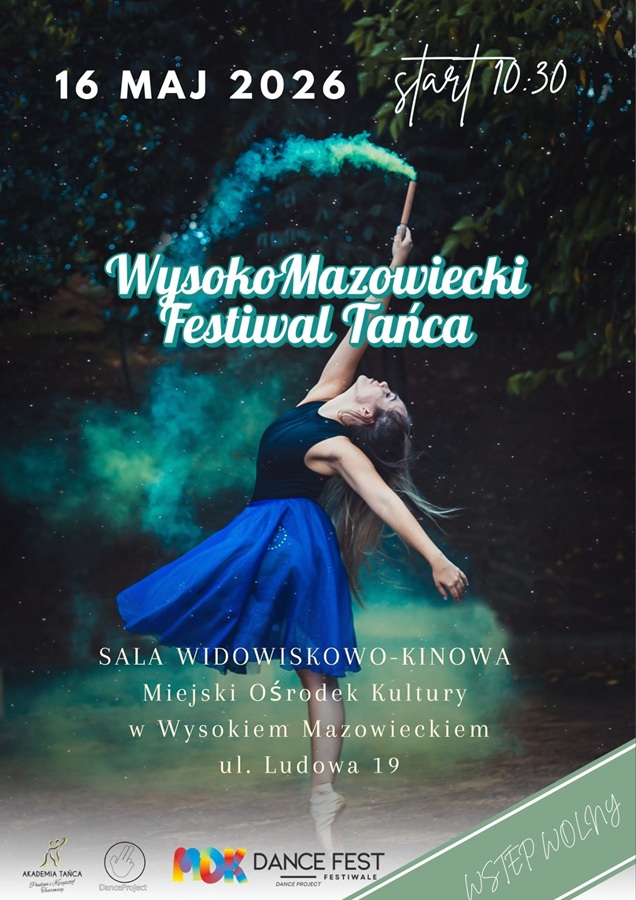 Plakat dotyczący WysokoMazowieckiego Festiwalu Tańca 2026
