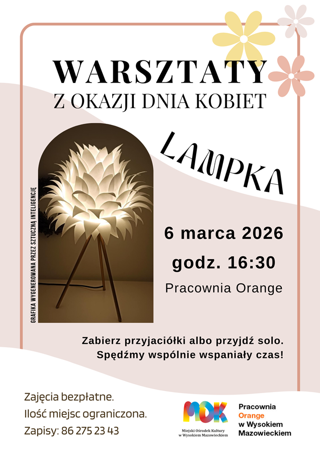 Plakat  dotyczący Warsztatów w Pracowni Orange - lampka
